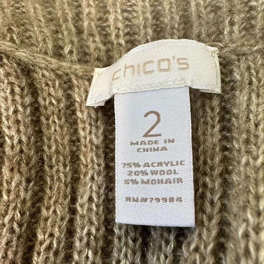 Chico’s Wool Mohair Blend‎ Tan Cardigan Sweater Womens Large Modern Cozy Casual